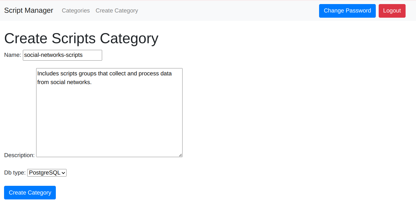 Create category page with sample data