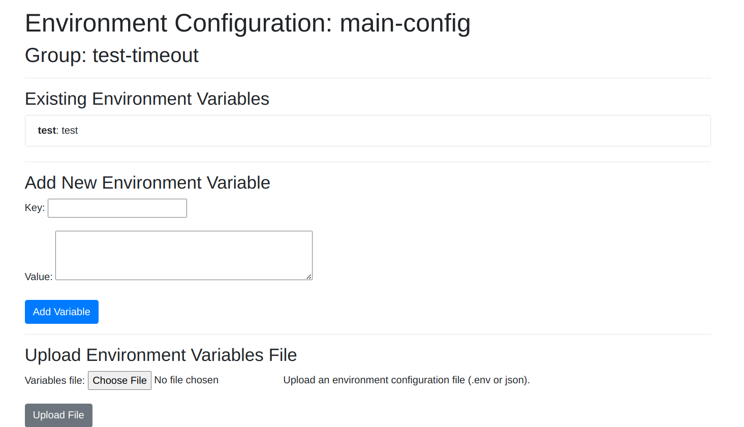 environment configuration variables page